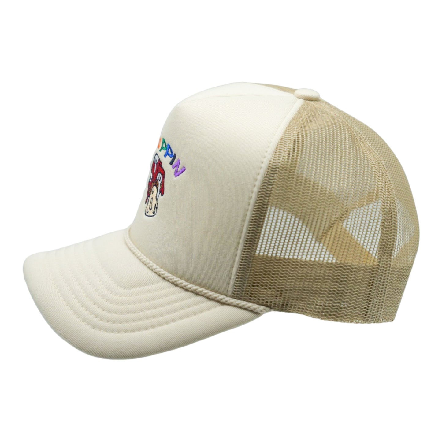 Trippin Mushroom Foam Trucker Hat (Oatmeal)