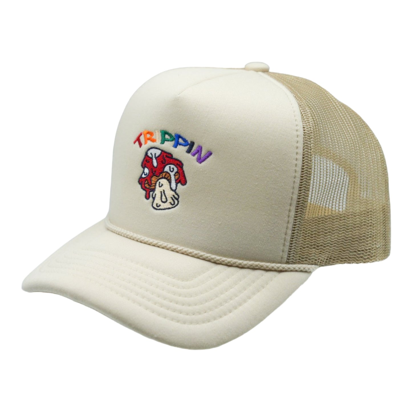 Trippin Mushroom Foam Trucker Hat (Oatmeal)