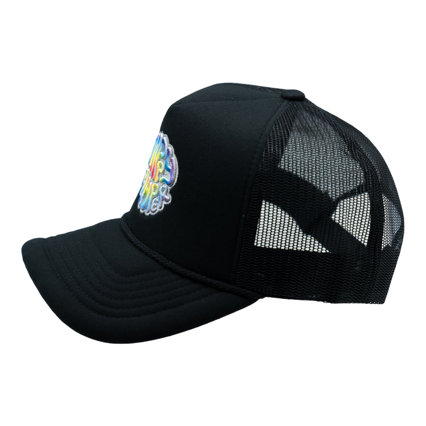 Happy Camper Tye Dye Foam Trucker Hat (Black)