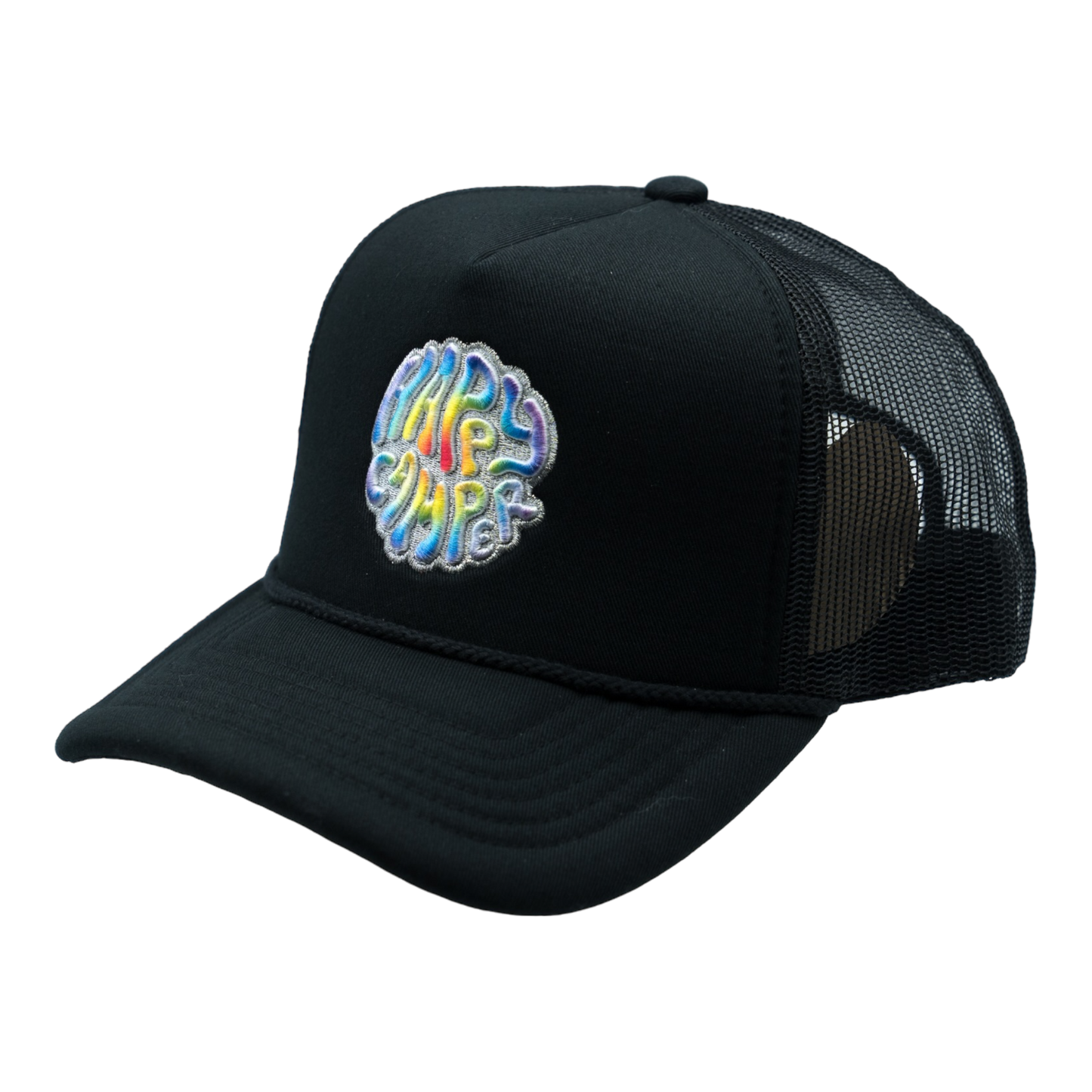 Happy Camper Tye Dye Foam Trucker Hat (Black)