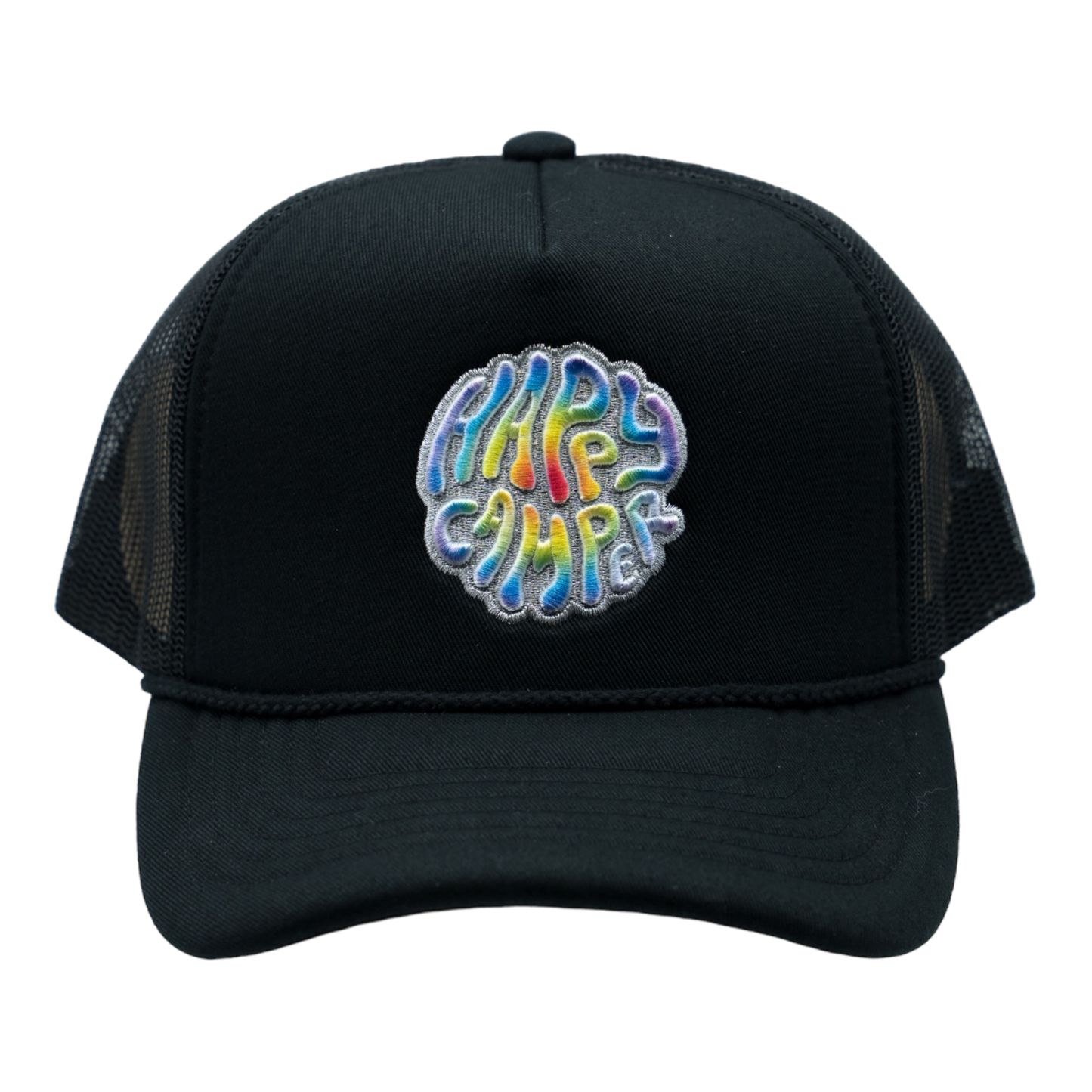 Happy Camper Tye Dye Foam Trucker Hat (Black)